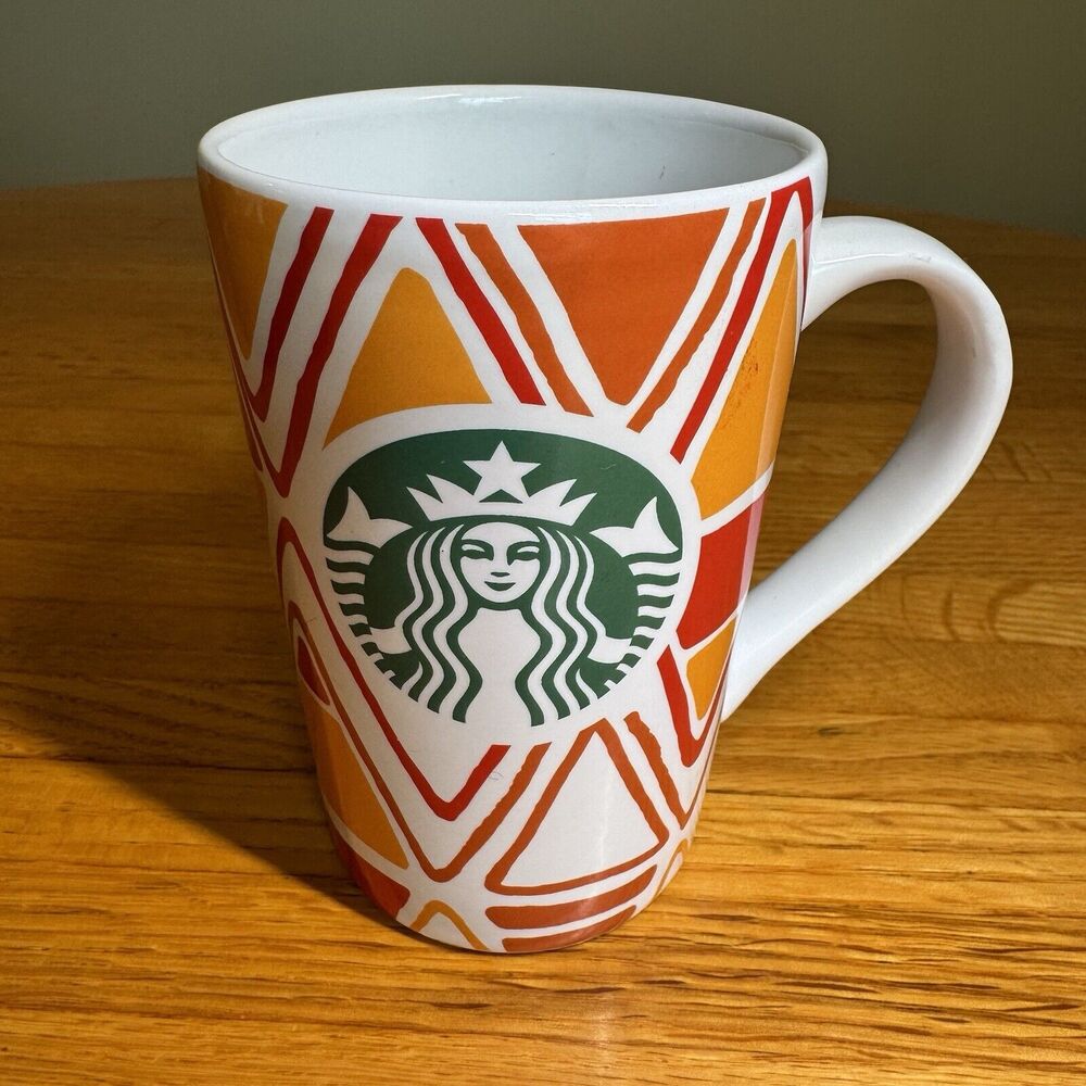Starbucks Coffee Triangle Tribal Orange 2014 Coffee Mug 12 oz Geometric